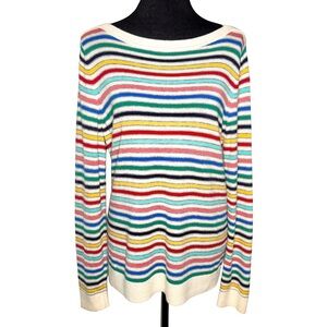 Talbots Striped Boat Neck Sweater Large Multicolor Lambswool Rainbow Preppy Soft